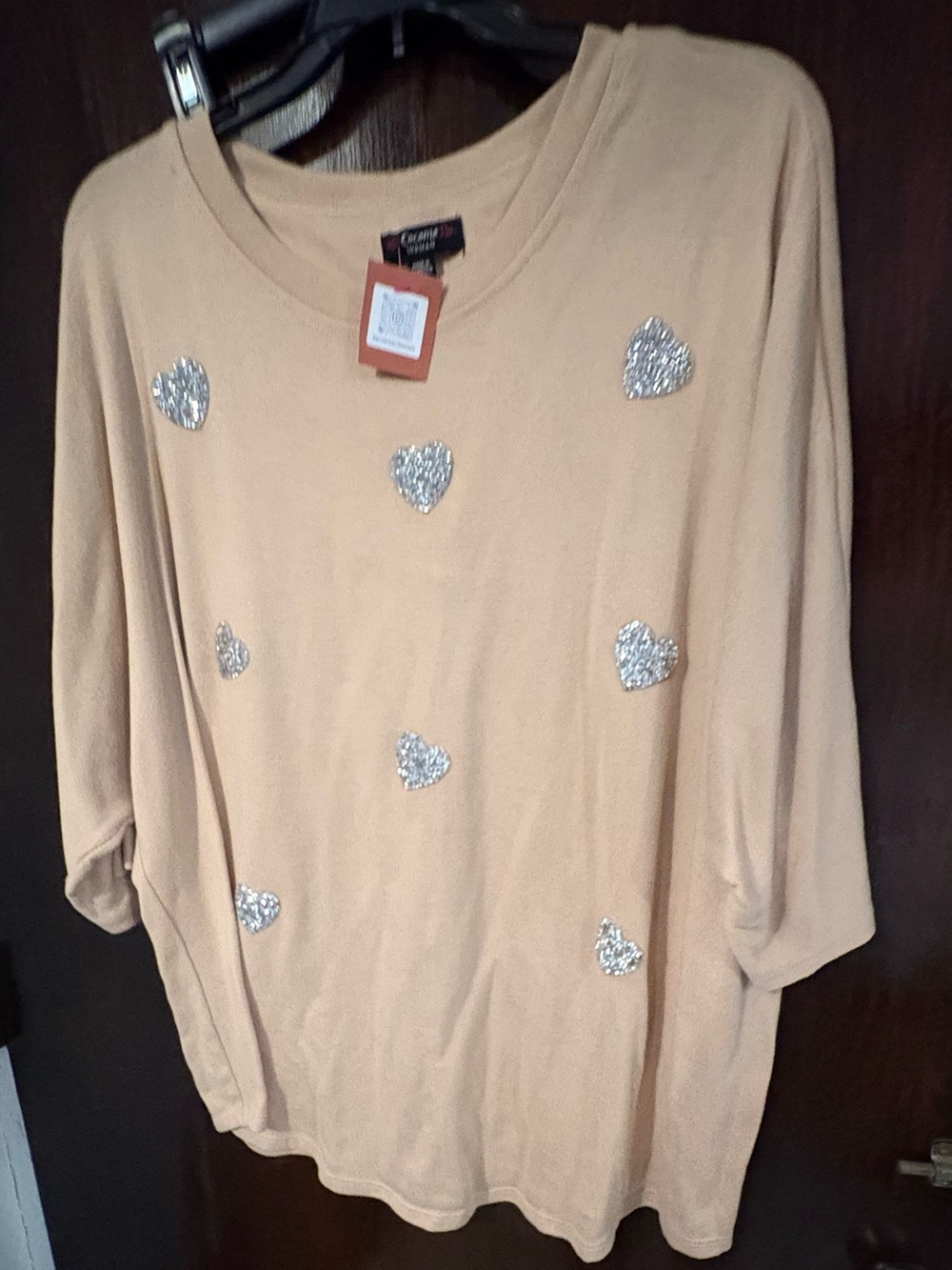 Bundle 3 for $15. Cocomo Beige Sweatshirt with Silver Heart Accents. Size 2XL.